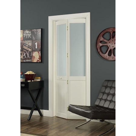 Parche 32 x 80 in. Half Glass Frosted Bifold Door, Unfinished Pine PA3596866